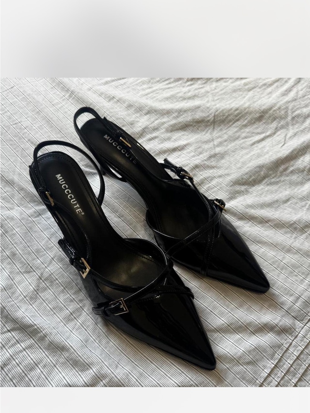 Black Patent Pointed Slingback Kitten Heels